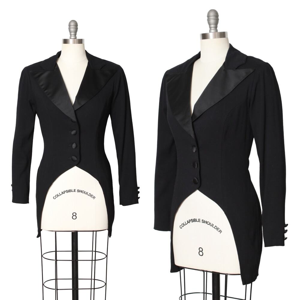 Vintage 1990s BETSEY JOHNSON Jacket 90s Black Tuxedo Tailcoat Blazer Menswear